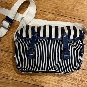 Upla Paris Navy and White Nautical East Coast Prep Striped Crossbody Bag